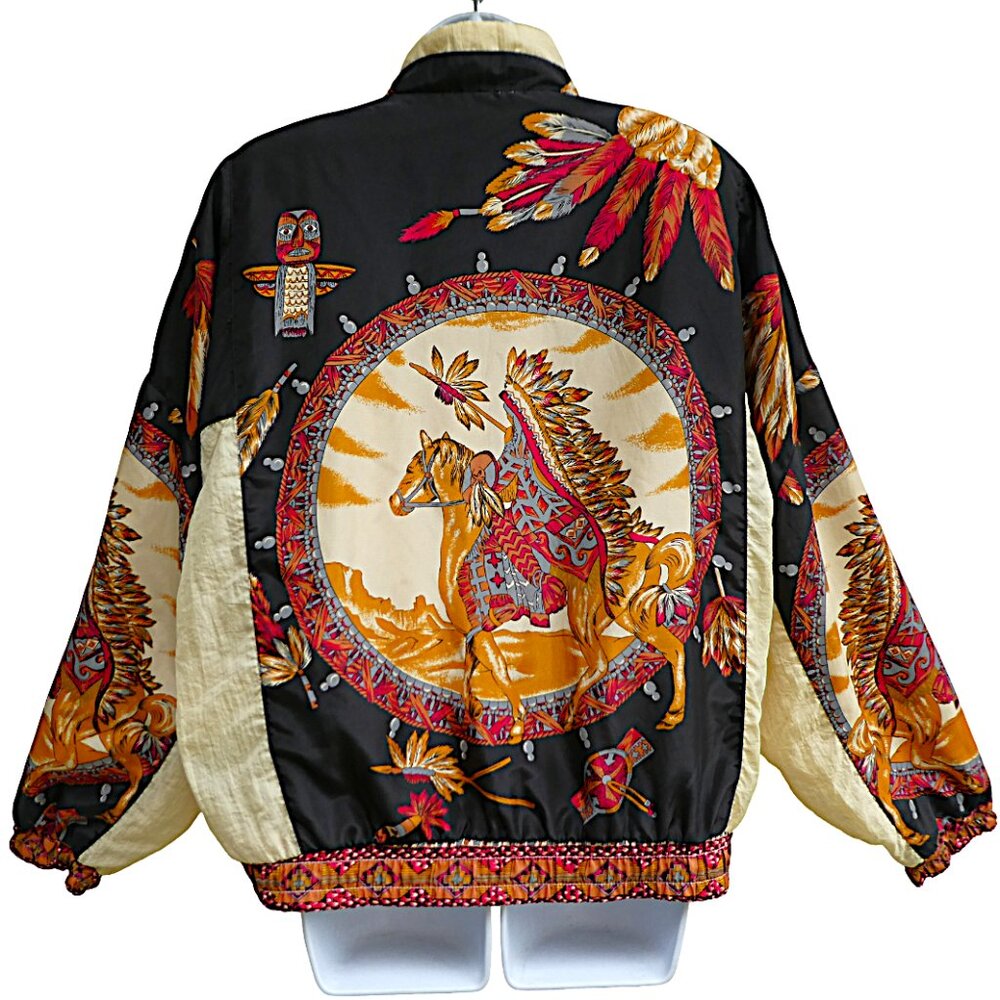 Vintage Native American Windbreaker Jacket Full Zip Lined Statement Western